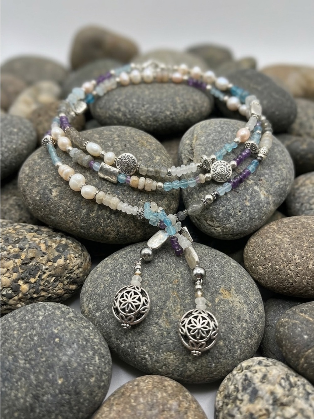 Aquamarine and Gemstone “Tie” Necklace